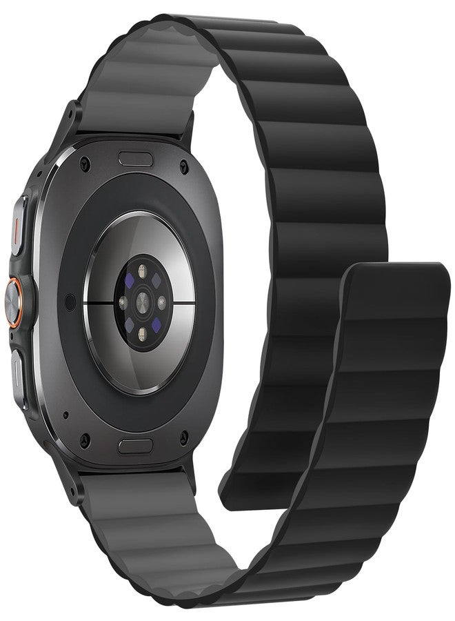 Anlinser Magnetic Bands Compatible with Samsung Galaxy Watch Ultra Strap 47 mm, Waterproof Sports Silicone Strap with Magnet Compatible with Samsung Watch Ultra, Black/Grey - Image 2