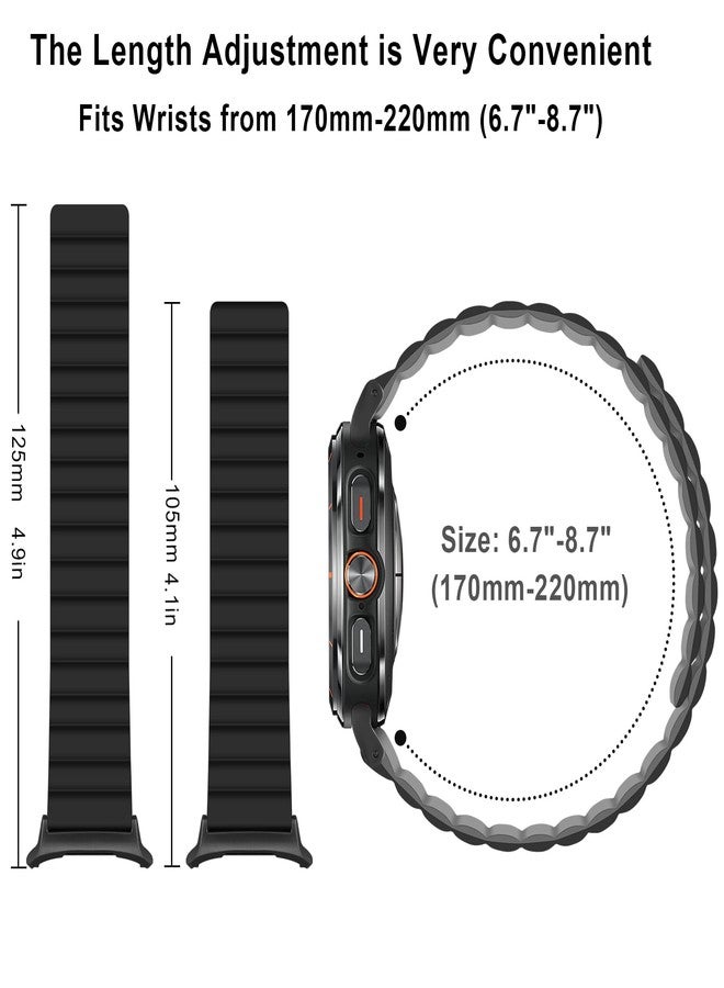 Anlinser Magnetic Bands Compatible with Samsung Galaxy Watch Ultra Strap 47 mm, Waterproof Sports Silicone Strap with Magnet Compatible with Samsung Watch Ultra, Black/Grey - Image 5