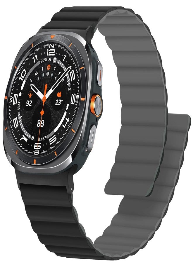Anlinser Magnetic Bands Compatible with Samsung Galaxy Watch Ultra Strap 47 mm, Waterproof Sports Silicone Strap with Magnet Compatible with Samsung Watch Ultra, Black/Grey - Image 1