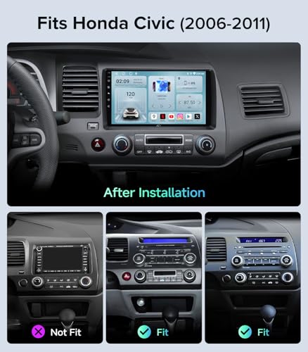 AINAVIGO 9" Car Stereo Radio for Honda Civic 2006 2007 2008 2009 2010 2011 - Wireless CarPlay Android Auto | 5G WiFi GPS Navigation | IPS HD Touchscreen | Bluetooth/FM/SWC | 1080P Backup Camera - Image 2