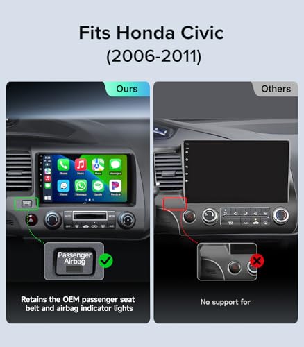 AINAVIGO 9" Car Stereo Radio for Honda Civic 2006 2007 2008 2009 2010 2011 - Wireless CarPlay Android Auto | 5G WiFi GPS Navigation | IPS HD Touchscreen | Bluetooth/FM/SWC | 1080P Backup Camera - Image 3