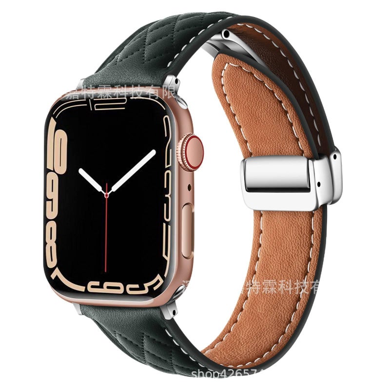 Leather Smartwatch Band in Green for daily smartwatch wear and replacement strap On The Go Use Work Use Family Use Everyday Use Home Use Travel - Image 1