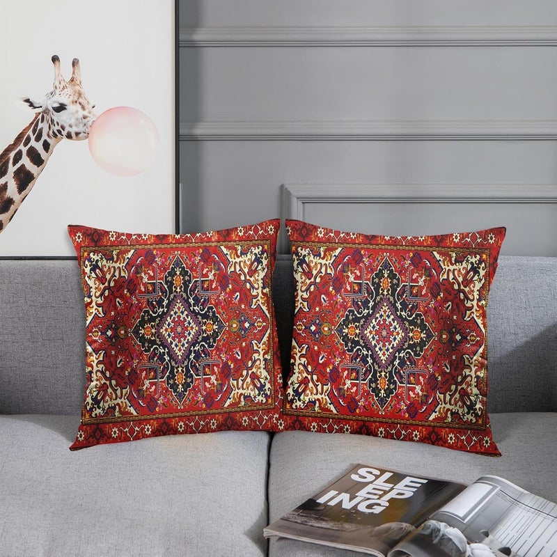 Britimes Throw Pillow Covers, Aztec Home Art Decor, 18 x 18 Inches Set of 2 Cushion Couch Sofa Cases, Bohemian Paisley Floral Painting Pillowcases for Bedroom, Living Room, Red Tribal Decorative - Image 4