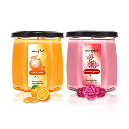 Aromahpure Scented Candles (Set 1) (50 Hours) (100% Soy Wax)- Handcrafted | Smoke-Free | (Orange, Rose) - Image 1