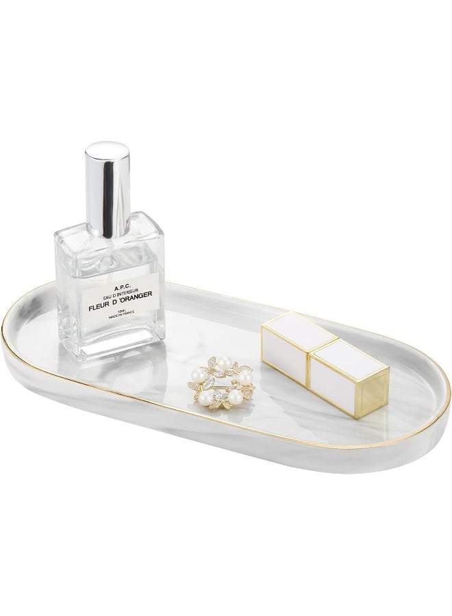 Luxspire Bathroom Vanity Tray, Marble Ceramic Dresser Jewelry Dish With Golden Rim, Decorative Tray Countertop Sink Storage Holder Organizer For Soap Candles Perfume Comestic Home Decor, Marble White  - Image 4