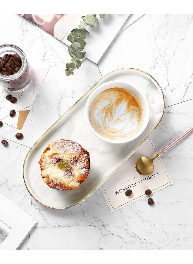 Luxspire Bathroom Vanity Tray, Marble Ceramic Dresser Jewelry Dish With Golden Rim, Decorative Tray Countertop Sink Storage Holder Organizer For Soap Candles Perfume Comestic Home Decor, Marble White  - Image 5