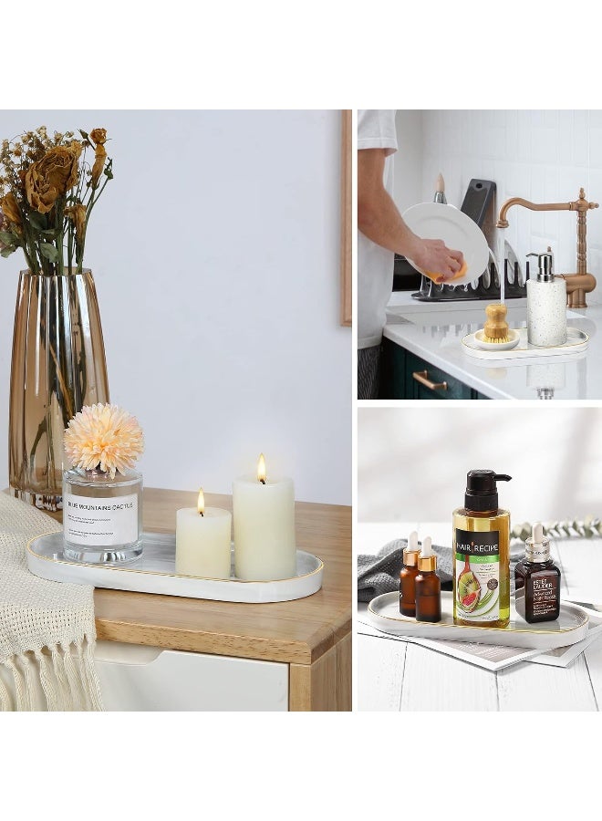 Luxspire Bathroom Vanity Tray, Marble Ceramic Dresser Jewelry Dish With Golden Rim, Decorative Tray Countertop Sink Storage Holder Organizer For Soap Candles Perfume Comestic Home Decor, Marble White  - Image 1
