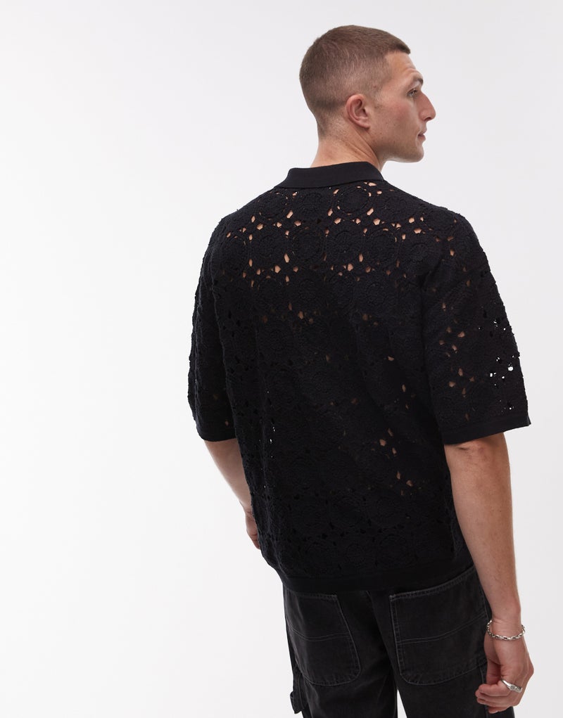 Topman Relaxed Floral Crochet Shirt In Black - Image 2