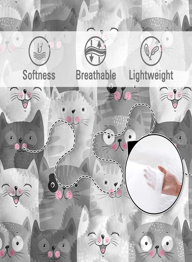 BlessLiving Grey Cat Quilt Set King(108"x96"), 3 Pieces Lightweight Cartoon Kitten Pattern Quilt Bedspread, 3D Kawaii Cats Bedspread Comforter All-Season for Women Girls Kids Cat Lover - Image 5