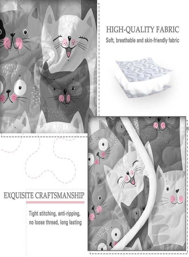 BlessLiving Grey Cat Quilt Set King(108"x96"), 3 Pieces Lightweight Cartoon Kitten Pattern Quilt Bedspread, 3D Kawaii Cats Bedspread Comforter All-Season for Women Girls Kids Cat Lover - Image 4
