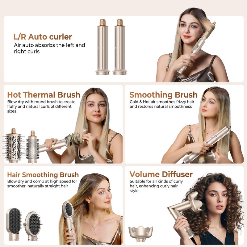 Ukliss 8 in 1 Hair Dryer Brush & Multi Hot Air Stylerâ€“Foldable 110,000 RPM Blow Dryer Brush Tool Set with Diffuser Auto-Wrap Curler for Fast Drying Curling Straightening Hair Daily Styling - Image 2