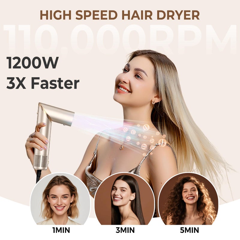 Ukliss 8 in 1 Hair Dryer Brush & Multi Hot Air Stylerâ€“Foldable 110,000 RPM Blow Dryer Brush Tool Set with Diffuser Auto-Wrap Curler for Fast Drying Curling Straightening Hair Daily Styling - Image 4