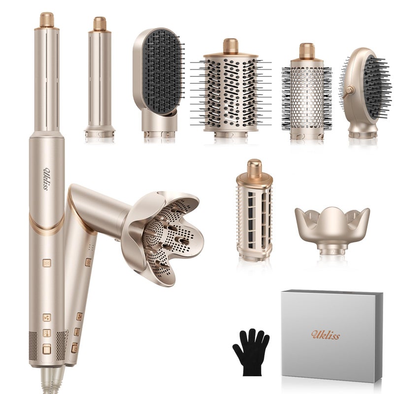 Ukliss 8 in 1 Hair Dryer Brush & Multi Hot Air Stylerâ€“Foldable 110,000 RPM Blow Dryer Brush Tool Set with Diffuser Auto-Wrap Curler for Fast Drying Curling Straightening Hair Daily Styling - Image 1