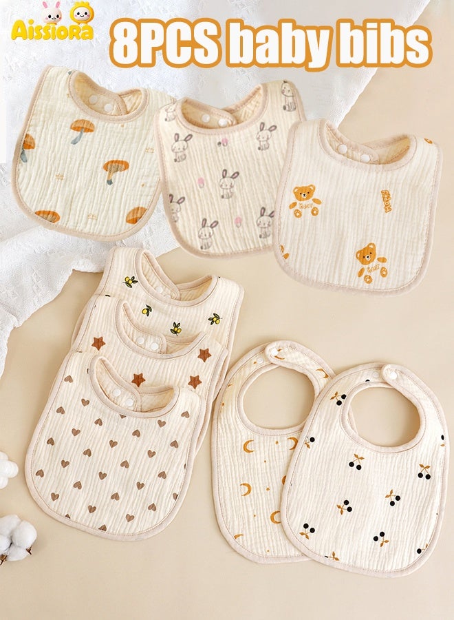 Aissiora 8PCS baby bibs U-shaped baby bibs Cotton baby saliva towel Baby teething bibs Baby drooling bibs Six layers of soft cotton gauze - Image 1
