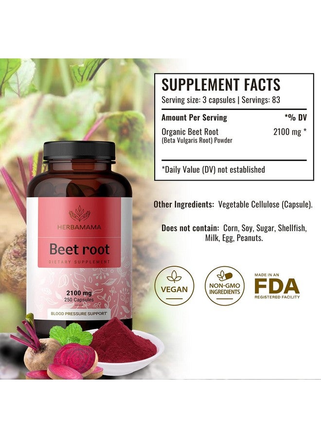 HERBAMAMA Beet Root Capsules Organic Beetroot Powder Pills Beet Root Supplements 2100Mg 250 Caps - Image 3