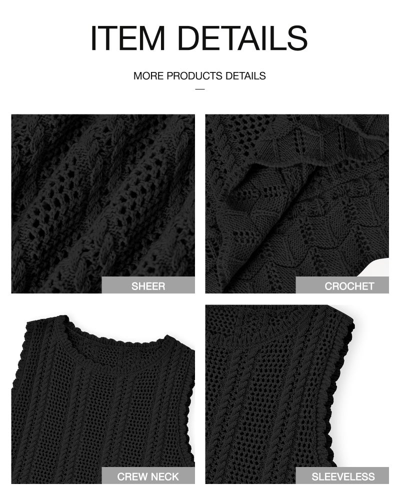 KIRUNDO Beach Vacation Clothes for Women Spring Summer Crochet Sweater Vest Tank Tops Cover Ups Resort Cruise Outfits 2026(Black, Large) - Image 4
