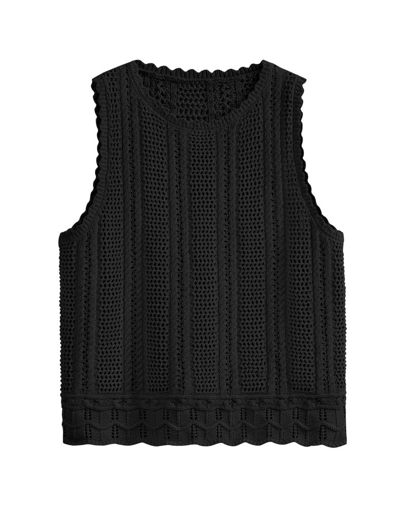 KIRUNDO Beach Vacation Clothes for Women Spring Summer Crochet Sweater Vest Tank Tops Cover Ups Resort Cruise Outfits 2026(Black, Large) - Image 1