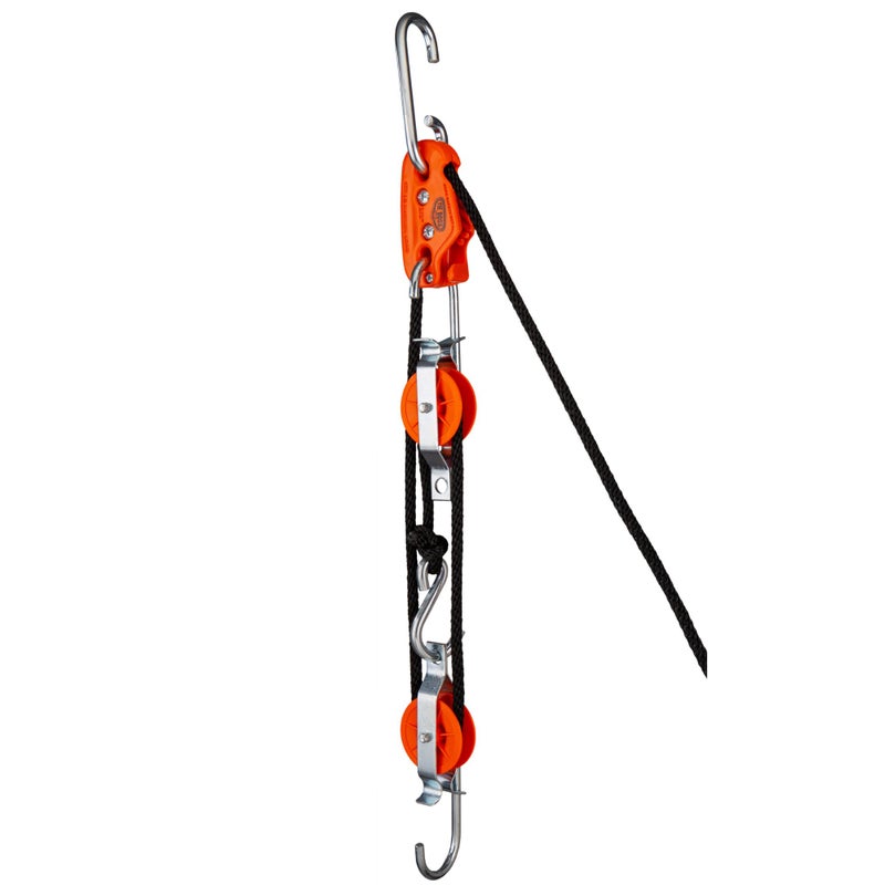 Tie Boss Self Locking Block and Tackle Pulley Hoist System with 35 ft of Polypropylene Solid Braided Rope Rated for 300lbs - Image 2