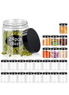 Y&D 8oz Plastic Jars with Lids, 24 Pack Clear Slime Containers Stackable Round Empty for Kitchen Storage Spices Dry Food Making,Clear BPA Free Jars（No Iabel）  - Image 1