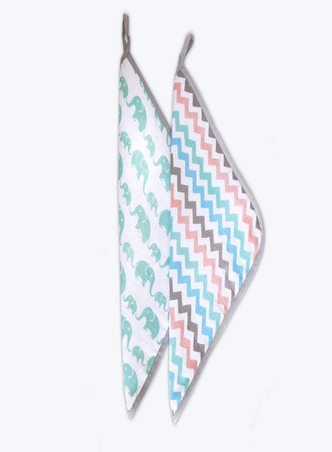 Masilo Muslin Cotton Baby Washcloth, for New Born Pack of 2 - Elephant Parade - Image 1