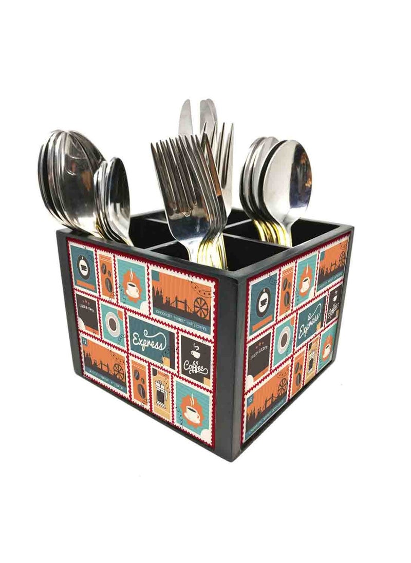 Nutcase Nutcase Designer Cutlery Silverware Caddy Spoons Forks Knives Wooden Organizer for Dining Table and Kitchen 575x425x55 Inches Multicolour  - Image 1