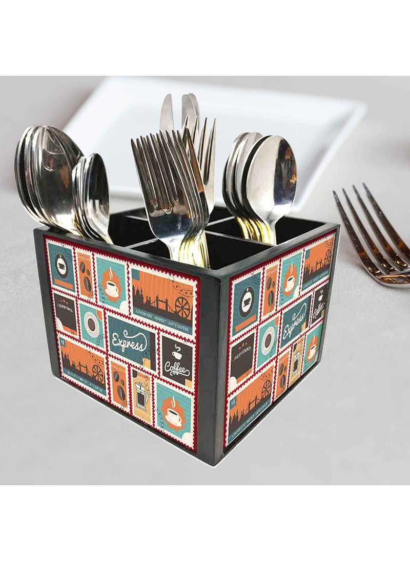 Nutcase Nutcase Designer Cutlery Silverware Caddy Spoons Forks Knives Wooden Organizer for Dining Table and Kitchen 575x425x55 Inches Multicolour  - Image 2