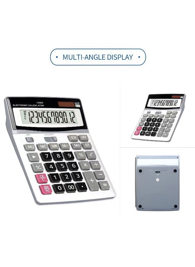 1200V Large Display Desktop Calculator, 12-Digit Solar Battery Dual Power, Big Button Accounting Tool for Office Business Finance Home - Image 5