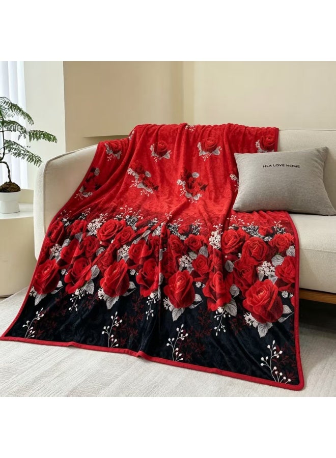 Red rose floral pattern, perfect for naps. Comfortable and breathable. Size: 160x220cm. Suitable for living room, sofa, bedroom, and home décor. - Image 2