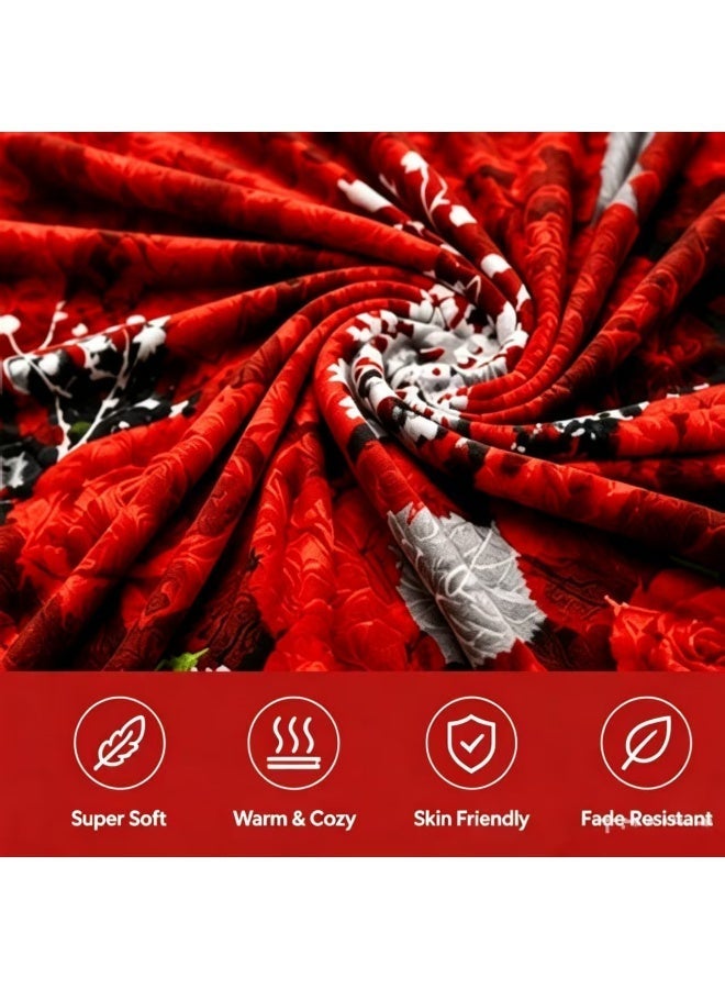 Red rose floral pattern, perfect for naps. Comfortable and breathable. Size: 160x220cm. Suitable for living room, sofa, bedroom, and home décor. - Image 4