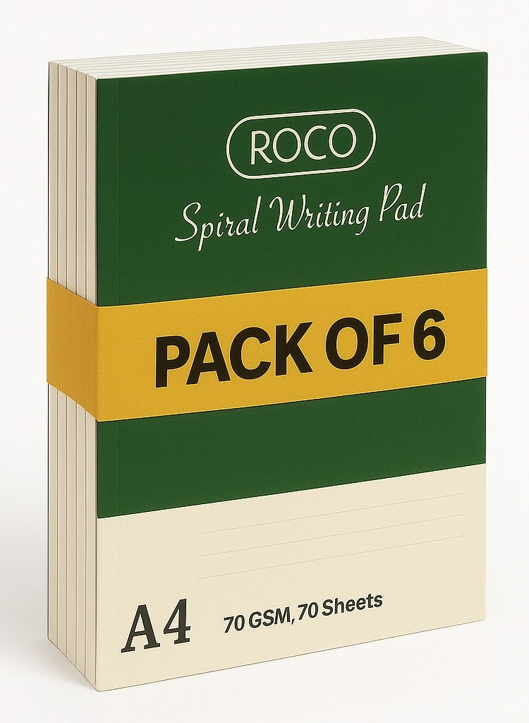 روكو دفاتر روكو الحلزونية للكتابة مقاس A4، وزن 70 جم، 70 ورقة – عبوة من 6 | كتابة سلسة وتجليد متين - Image 1