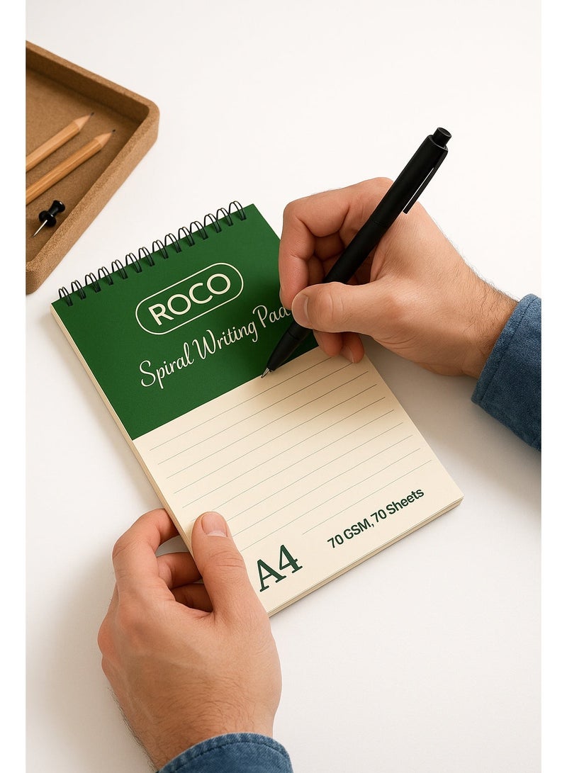 ROCO Spiral Writing Pad A4, 70 GSM, 70 Sheets – Pack of 6 | Smooth Writing, Sturdy Binding - Image 4