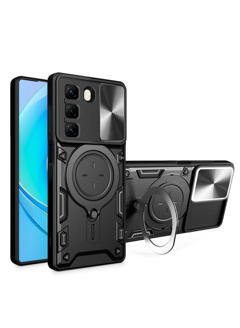 Case Cover Infinix Hot50 4G, Slide Camera Lens Cover, 360°Rotating Kickstand Ring, Bumper Shockproof Phone Case，Compatible with Car Magnetic Mount Mobile Phone Case For Infinix Hot50 4G Black