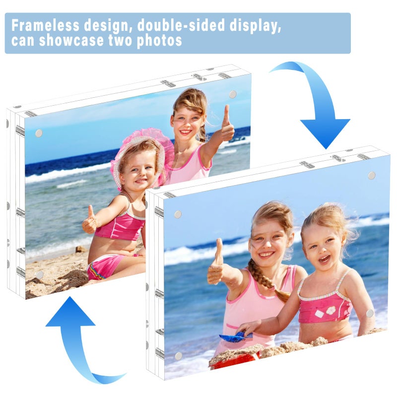 HELPLEX Acrylic Frame  2 Pack 8.5x11 Acrylic Picture Frames  24mm Thicker Frameless Clear Frame Double Sided Magnetic Frame  Free Standing Desktop Display Stand Acrylic Frames - Image 4