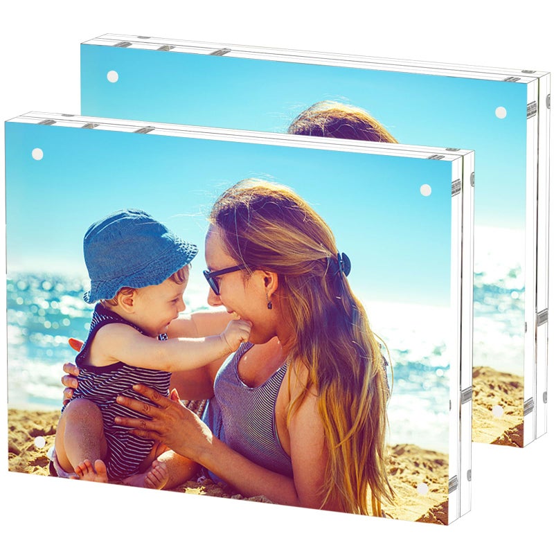 HELPLEX Acrylic Frame  2 Pack 8.5x11 Acrylic Picture Frames  24mm Thicker Frameless Clear Frame Double Sided Magnetic Frame  Free Standing Desktop Display Stand Acrylic Frames - Image 1