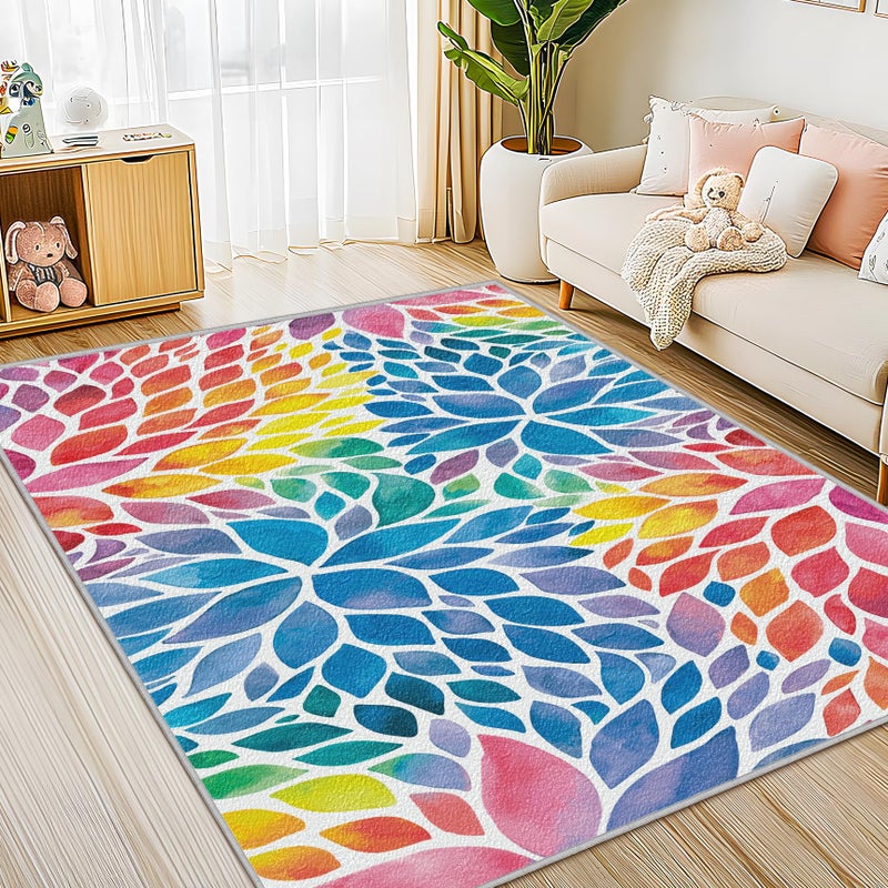 Abstract Colorful 8x10 Area Rug Modern Rainbow Dahlia Floral Rugs Multicolor Kids Area Rugs NonSlip Machine Washable Floor Carpet for Bedroom Living Room Playroom Classroom Dorm Office 8 x 10