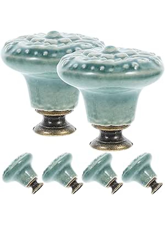 6pcs Antique Ceramic Cabinet Knobs Single Hole Decorative Drawer Pulls Vintage Flower Pattern For Kitchen Wardrobe Cupboard Doors Celadon Green - Image 1
