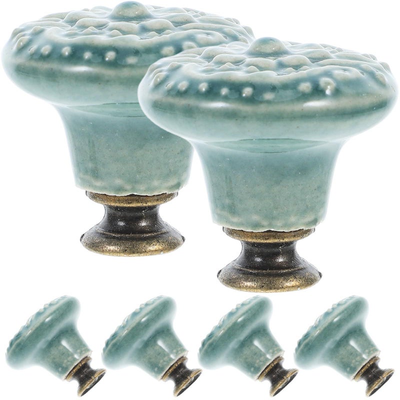 6pcs Antique Ceramic Cabinet Knobs Single Hole Decorative Drawer Pulls Vintage Flower Pattern For Kitchen Wardrobe Cupboard Doors Celadon Green - Image 2
