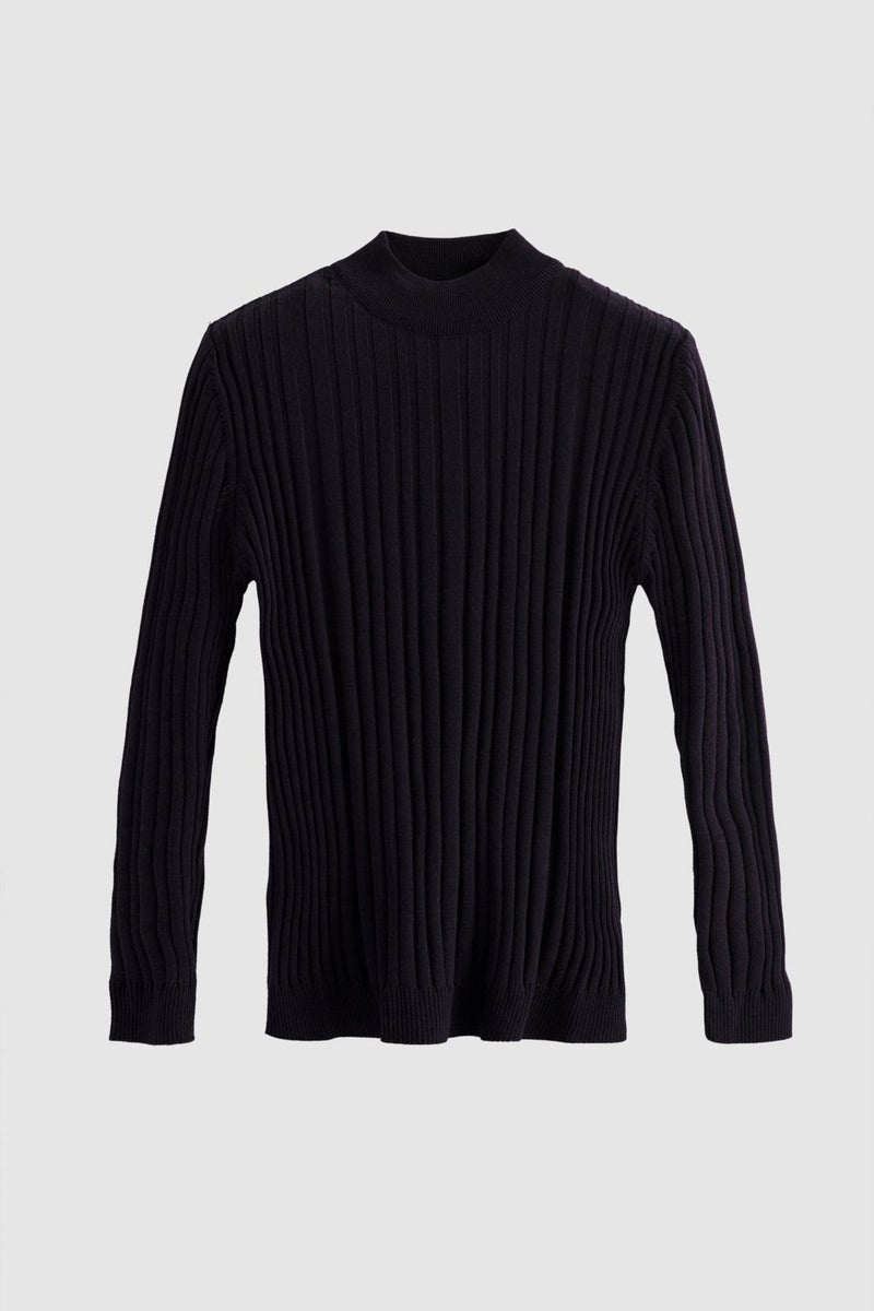 D'S DAMAT Slim Fit Navy Blue Corduroy Cotton Blend Half Turtleneck Slim Fit Body-hugging Knitwear Sweater 5HF06ORT64100  - Image 5