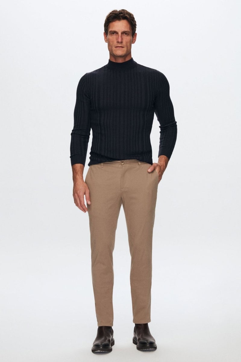 D'S DAMAT Slim Fit Navy Blue Corduroy Cotton Blend Half Turtleneck Slim Fit Body-hugging Knitwear Sweater 5HF06ORT64100  - Image 4