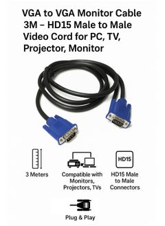 Generic VGA to VGA Monitor Cable 3M – HD15 Male to Male Video Cord for PC, TV, Projector, Monitor  - Image 2