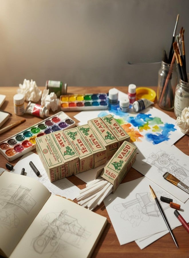 Brighty 7 Box Vasu Thin Slate Pencil | 100 Sticks Natural Earthy Chalk | Soft White Slate Stone for Writing, Drawing, Craft & Marking | Eco Friendly & Non Toxic Slate Pencil Set - Image 3