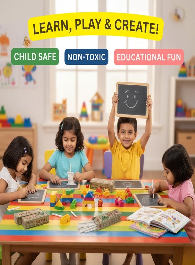 Brighty 7 Box Vasu Thin Slate Pencil | 100 Sticks Natural Earthy Chalk | Soft White Slate Stone for Writing, Drawing, Craft & Marking | Eco Friendly & Non Toxic Slate Pencil Set - Image 4