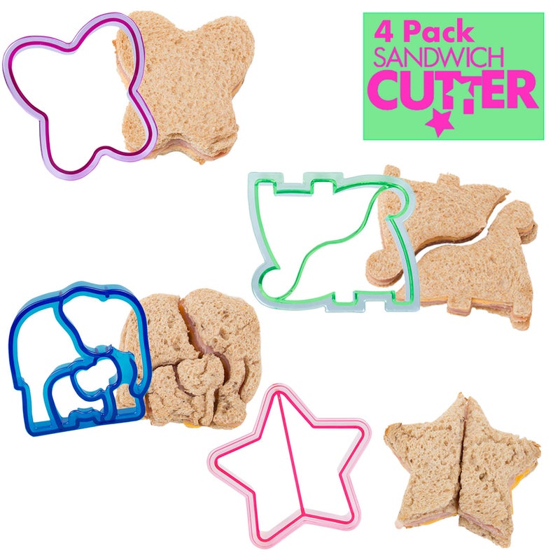 Bentology Sandwich Cutters for Kids  4 pk - Cute Bread Crust & Cookie Cutters with Butterfly  Star  Dinosaur & Elephant - Great for School Lunches and Home Baking - Image 1