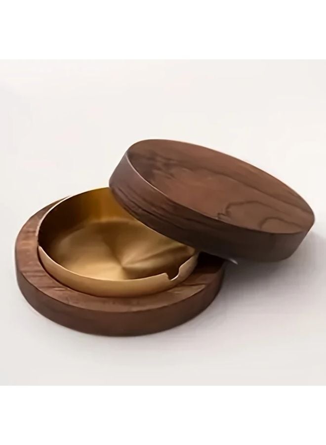 Golden Stainless Steel Ashtray With Lid For Home Office Smoking Cigar Use - Image 1