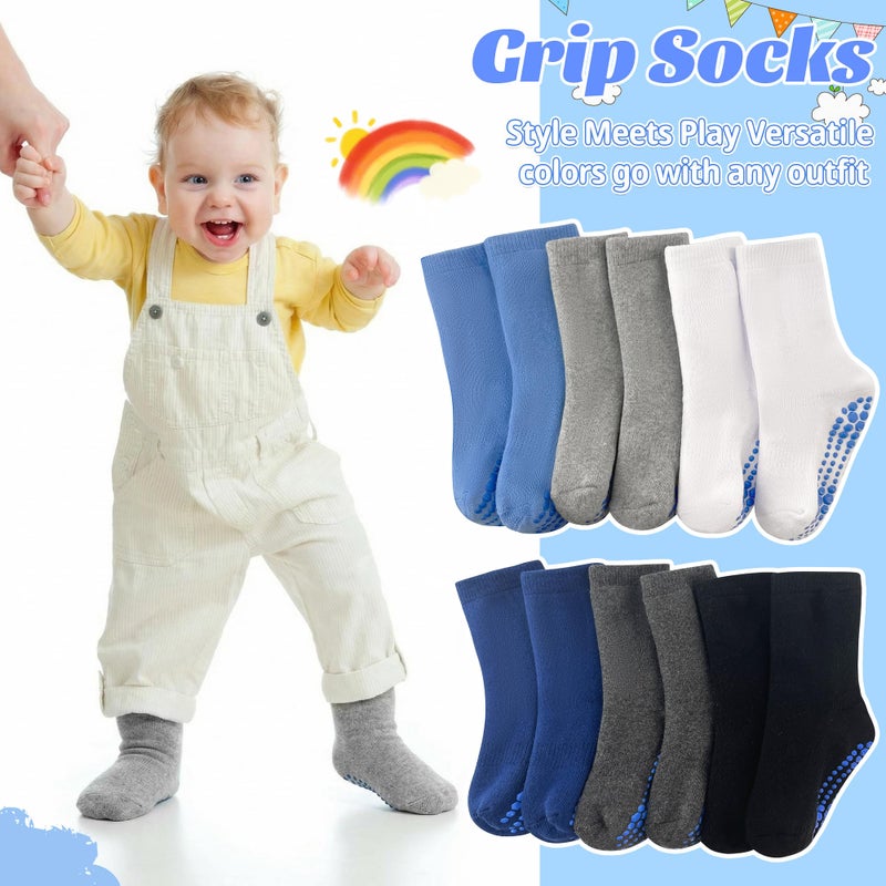 GRPSKCOS Toddler Thick Grip Socks, 6 Pairs Kids Winter Socks Non Slip Sock for Boys Kids 1-7 Years(#1 Boys- 6 Pairs, 1-3T) - Image 2