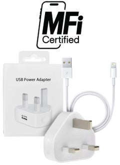 (For Apple iPhone 14 Pro Max) Reliable 3-Pin Charger Adapter with 1m USB-A to Lightning Cable