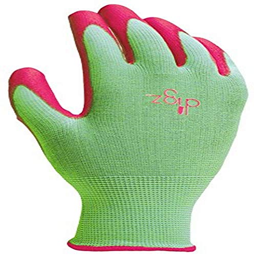 Digz Women's Stretch Knit Garden Gloves with Polyurethane Coating, Green/Pink, Small - Image 1