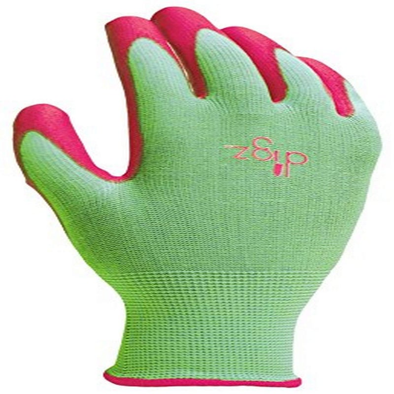 Digz Women's Stretch Knit Garden Gloves with Polyurethane Coating, Green/Pink, Small - Image 4