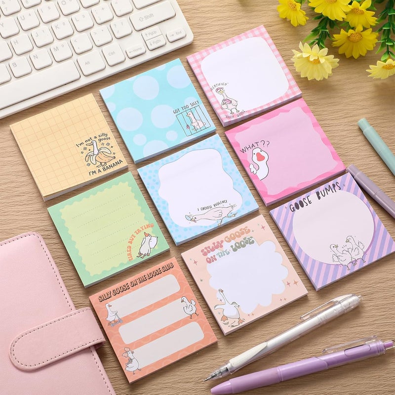 Saypacck 9 Pads Goose Sticky Notes Cartoon Self Stick Notepads 3x3 Inches Notes Adhesive Memo Pad Office Decor Gifts for Students School Teacher Office Meeting - Image 4