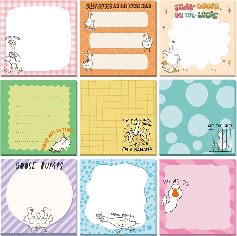 Saypacck 9 Pads Goose Sticky Notes Cartoon Self Stick Notepads 3x3 Inches Notes Adhesive Memo Pad Office Decor Gifts for Students School Teacher Office Meeting - Image 1